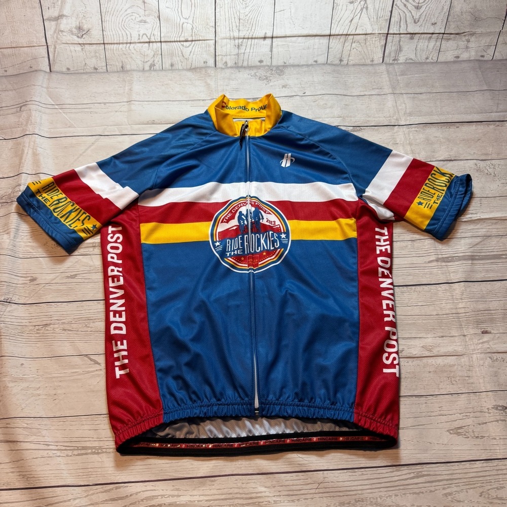 Ride the Rockies Colorado Cycling Jersey Shirt Blue Red by Hincapie Men's Size L